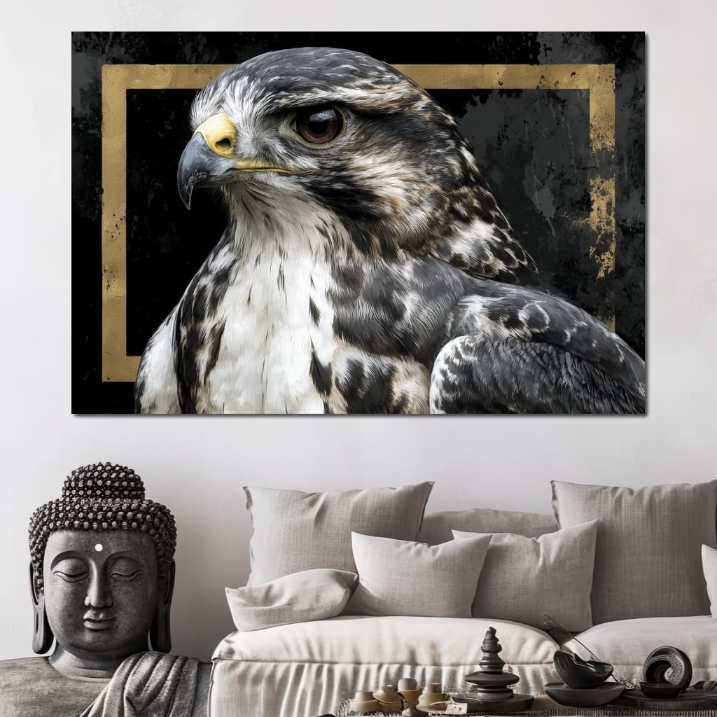 Golden Frame Falcon Portrait Canvas Wall Art