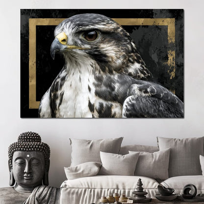 Golden Frame Falcon Portrait Canvas Wall Art