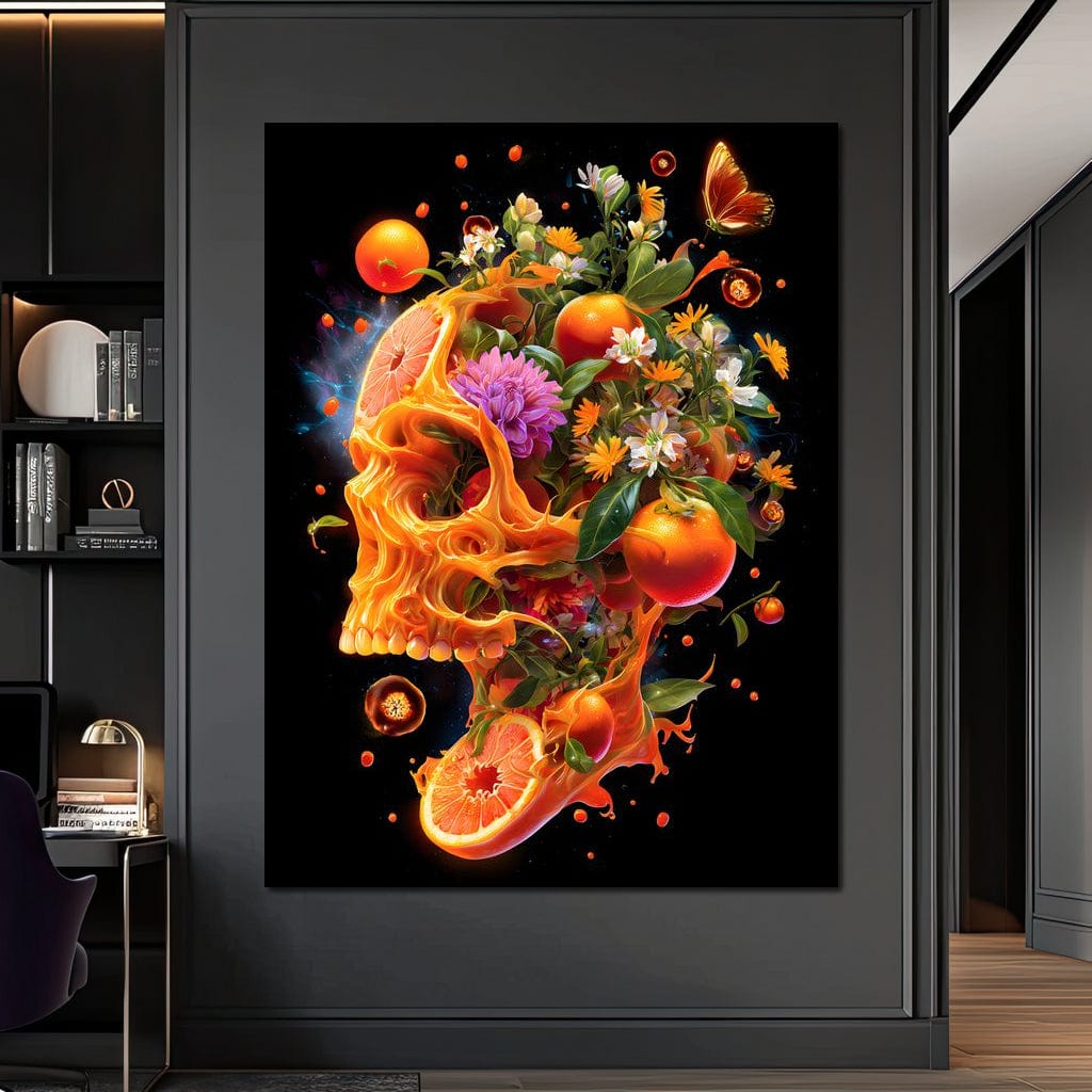 Floral Citrus Skull Energy Burst Canvas Wall Art