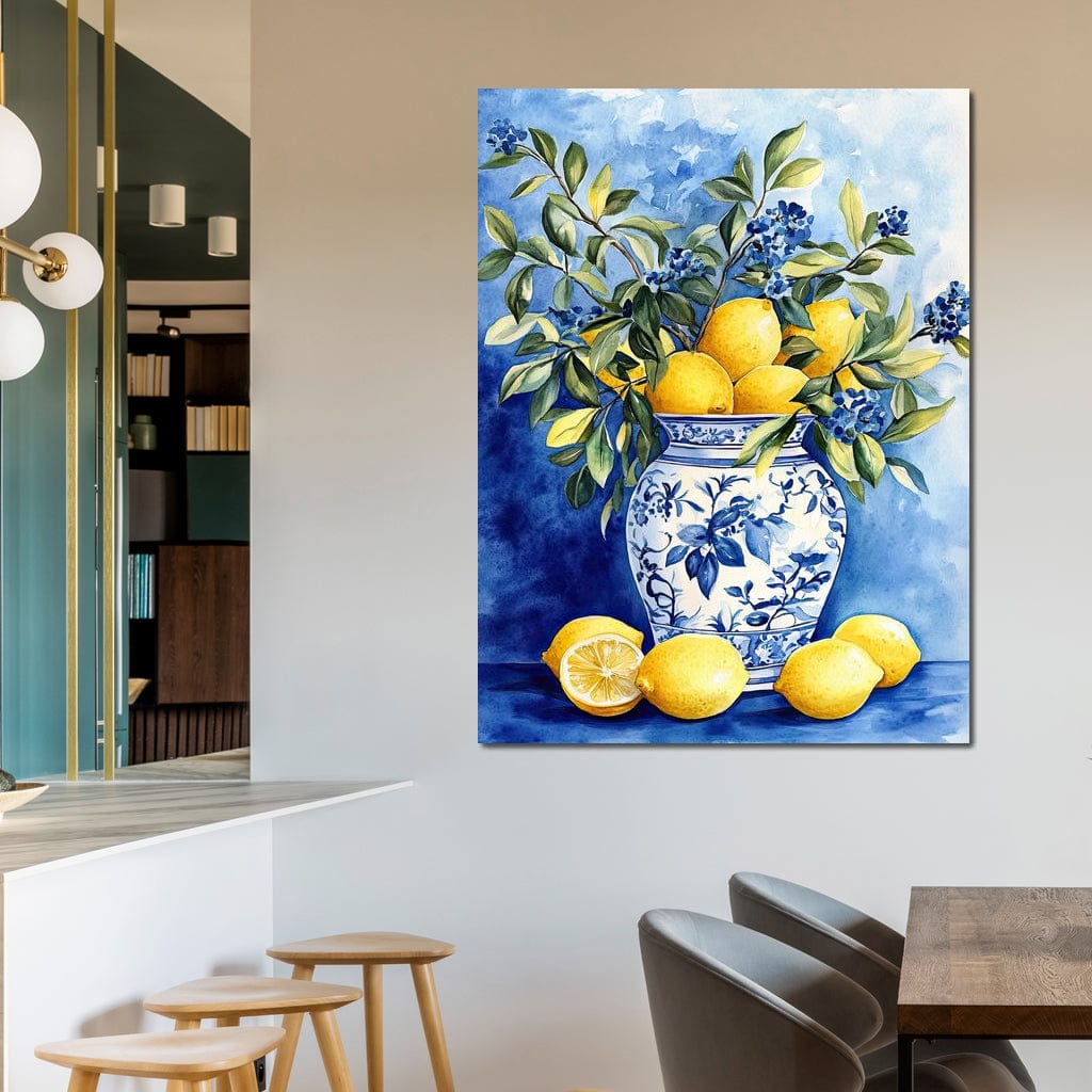 Lemon Bouquet in Porcelain Vase Canvas Wall Art