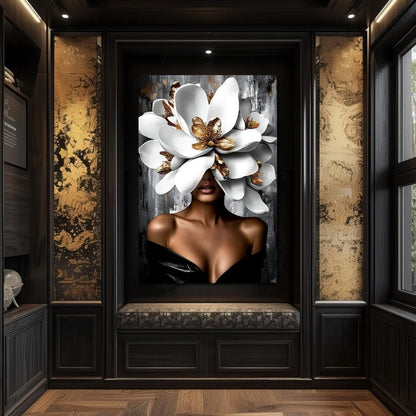 Golden & White Petals Elegance Canvas Wall Art