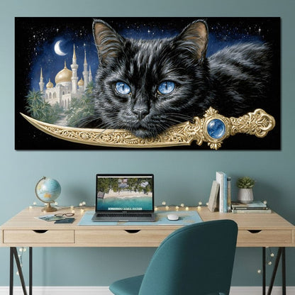 Moonlit Panther Of Golden Minarets Canvas Wall Art