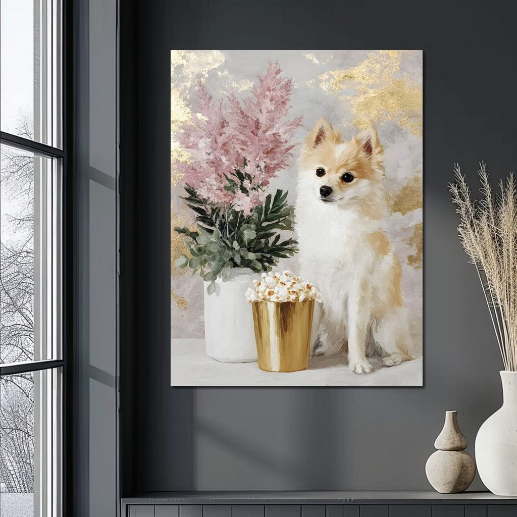 Pomeranian Petals Gold Light Canvas Wall Art