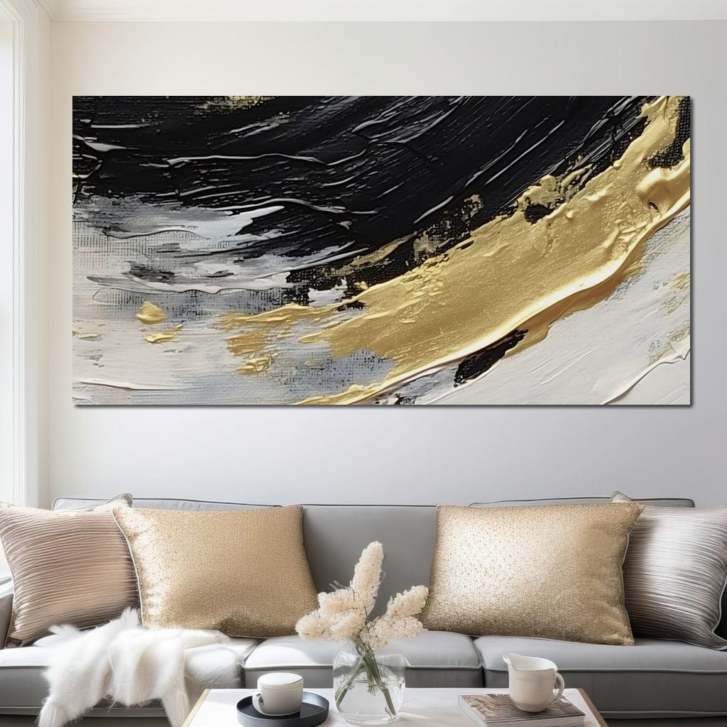 Golden Current Abstract Landscape Canvas Wall Art