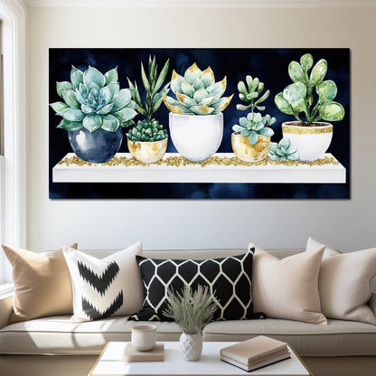 Succulent Symphony in Green Canvas Wall Art
