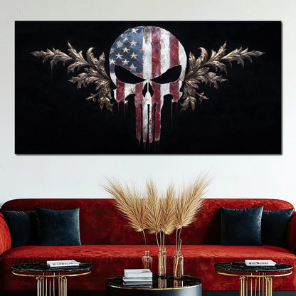 Stars Stripes Resolute Skull Canvas Wall Art