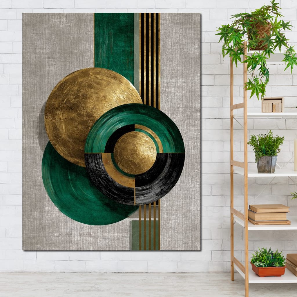 Emerald Gold Geometric Circles Canvas Wall Art