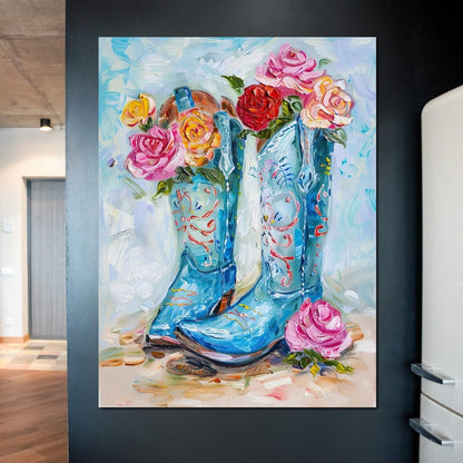 Floral Cowboy's Melodic Saga Canvas Wall Art