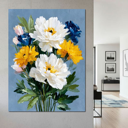 Blue Garden Peony Bouquet Canvas Wall Art
