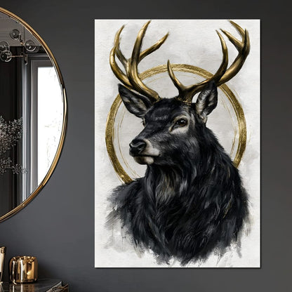 Stag of the Gilded Halo Canvas Wall Art