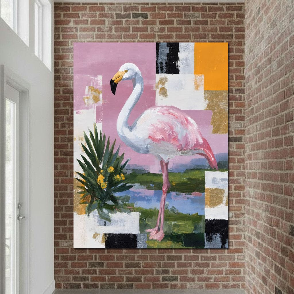 Pink Flamingo Modern Blocks Canvas Wall Art