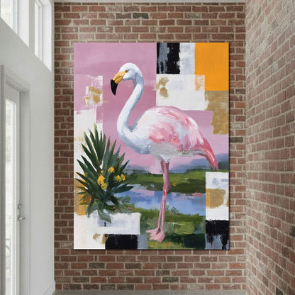 Pink Flamingo Modern Blocks Canvas Wall Art