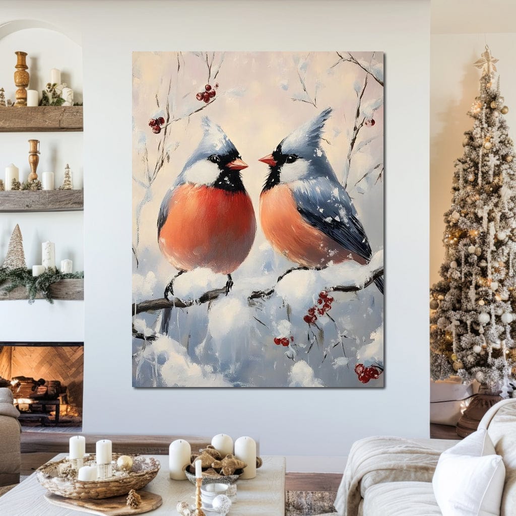 Winter Cardinals Berry Meeting Canvas Wall Art