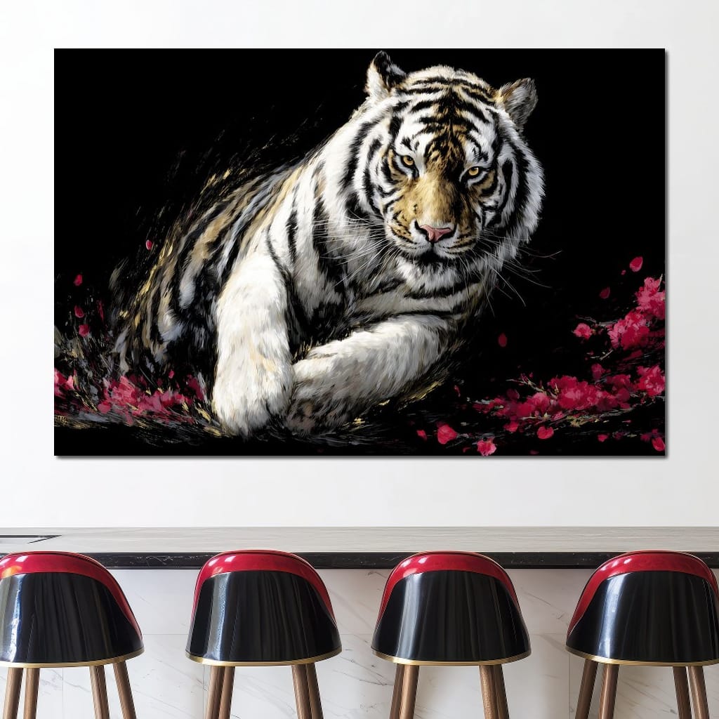 Snow Tiger Petal Shadow Canvas Wall Art