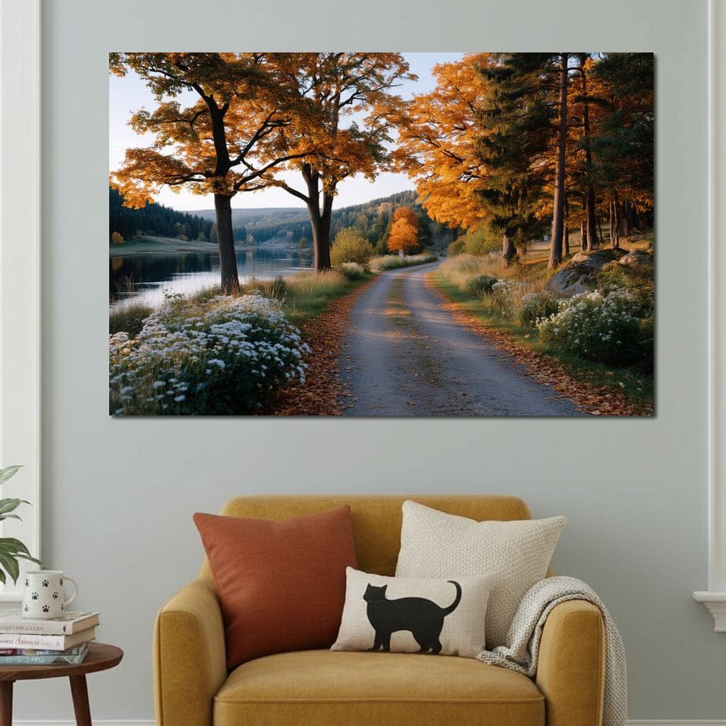 Autumn Lake Pathway Glow Canvas Wall Art