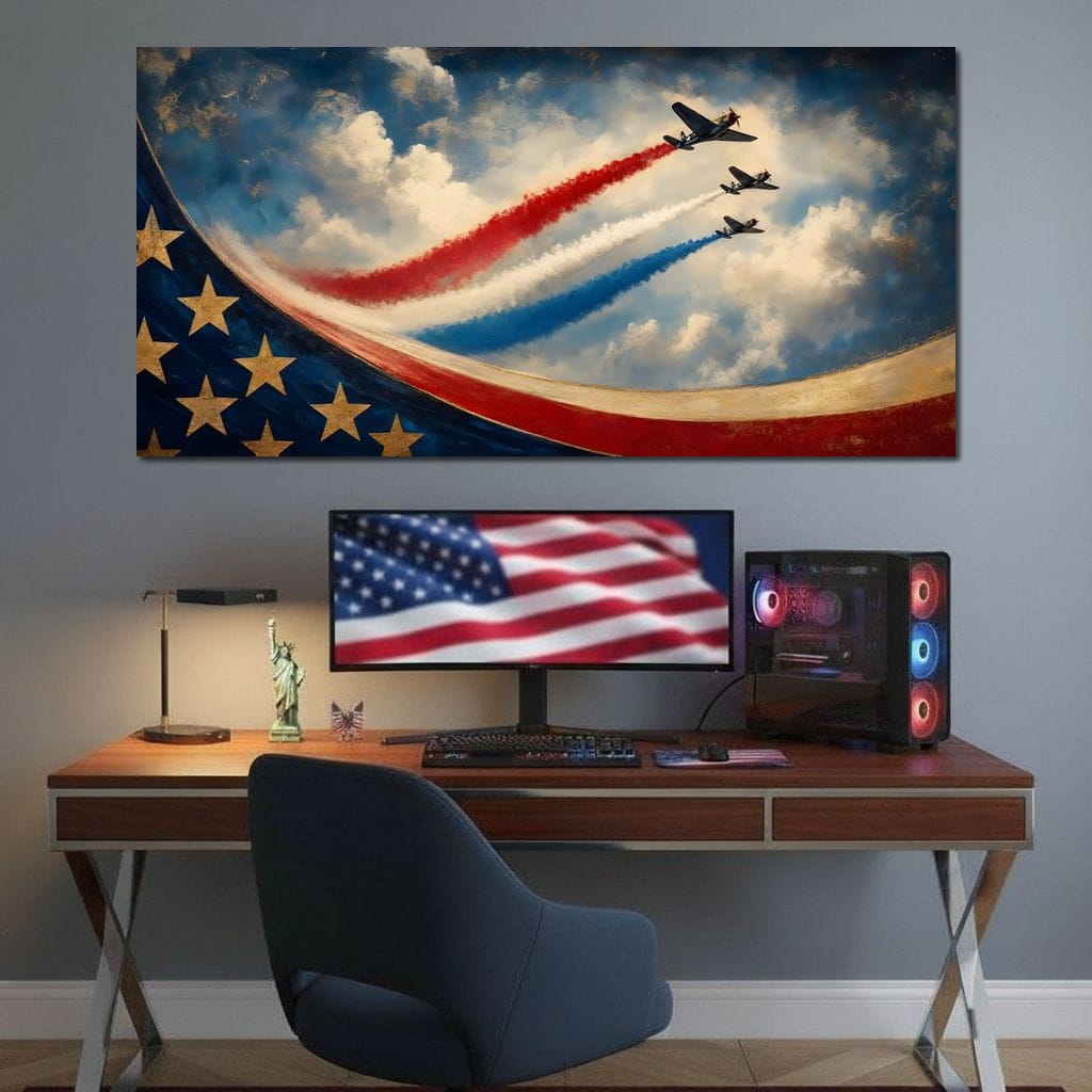 Patriots Flying Above The Clouds Canvas Wall Art