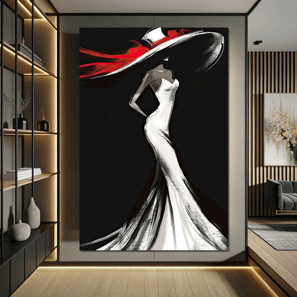 The White Dress - Elegant Silhouette in Red Canvas Wall Art