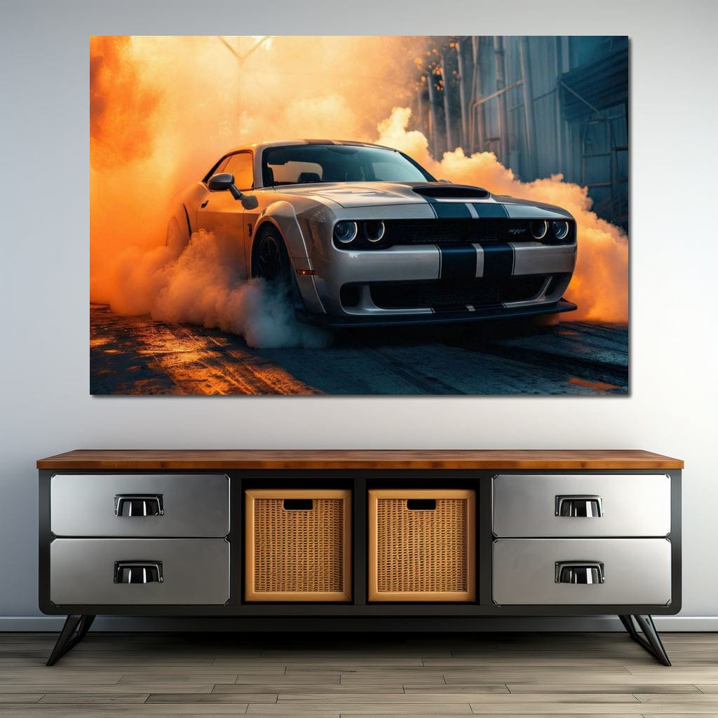 Silver Hellcat Burnout Canvas Wall Art