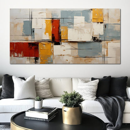Abstract Ochre Geometry Fields Canvas Wall Art