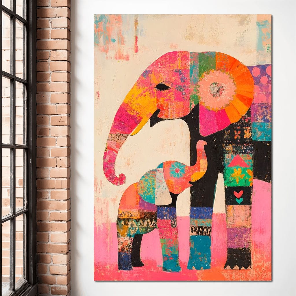 Elephant Patchwork Dreams Canvas Wall Art