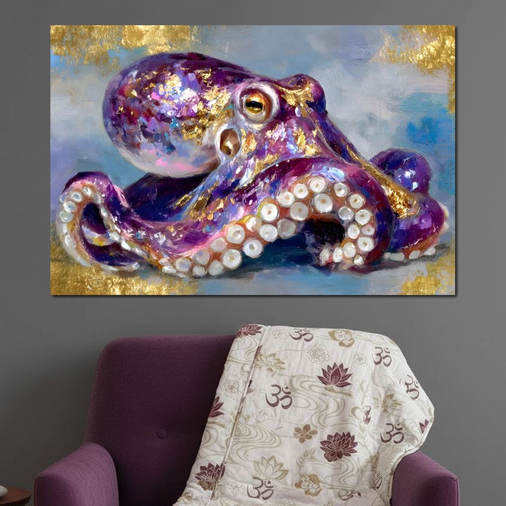 Gilded Violet Octopus Dream Canvas Wall Art
