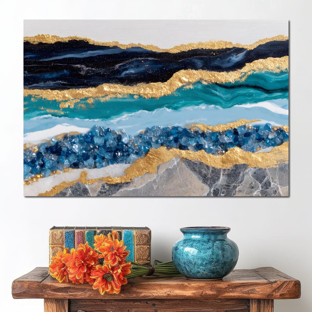 Gilded Ocean Geode Flow Canvas Wall Art