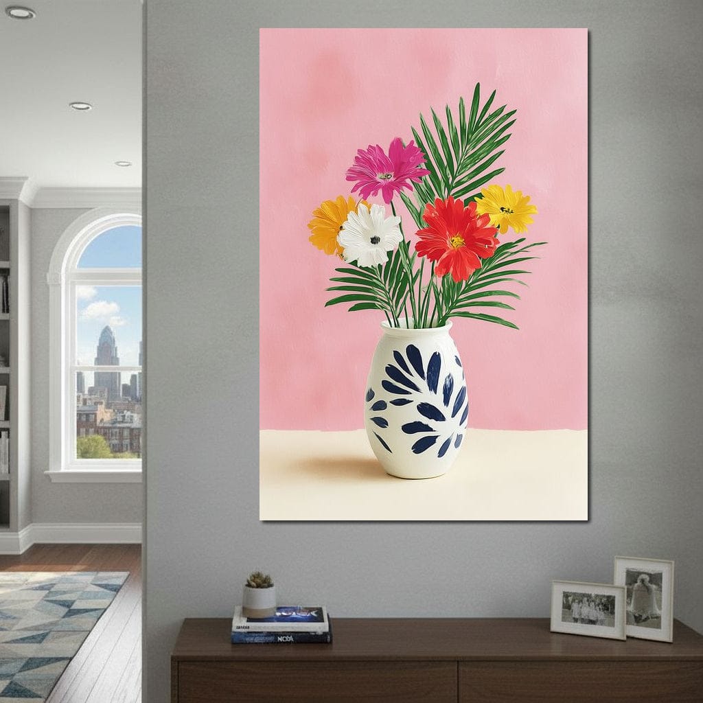 Pink Vase Garden Bouquet Canvas Wall Art