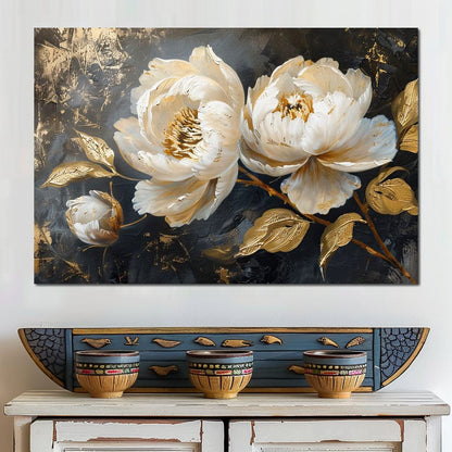 Golden Petals on Midnight Canvas Wall Art