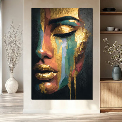 Golden Radiant Abstract Face B Canvas Wall Art