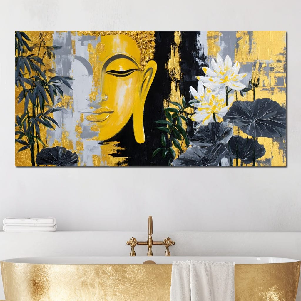 Golden Buddha Lotus Harmony Canvas Wall Art