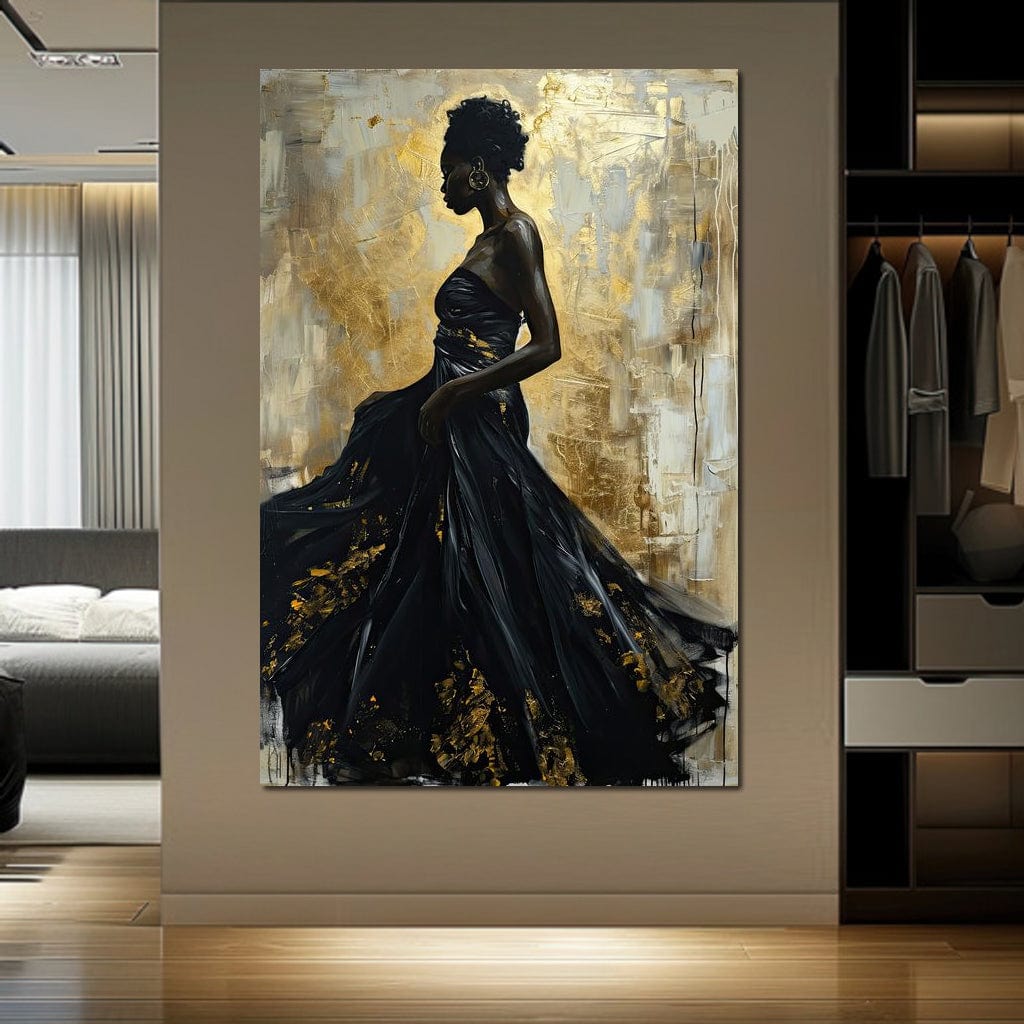 Ebony Elegance in Gold Canvas Wall Art