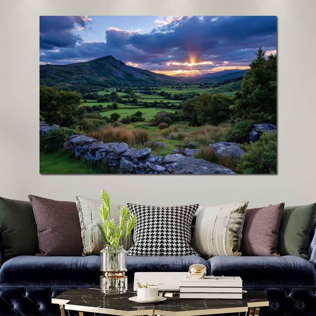 Sunbeams Over Green Valley Canvas Wall Art