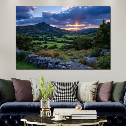 Sunbeams Over Green Valley Canvas Wall Art