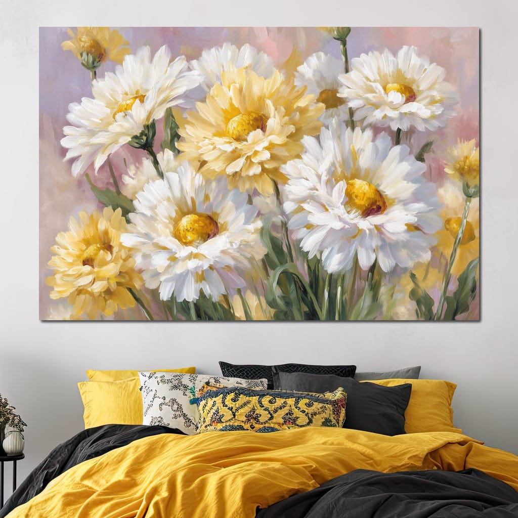 Golden Daisy Garden Glow Canvas Wall Art