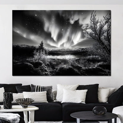 Monochrome Celestial Night's Embrace Canvas Wall Art