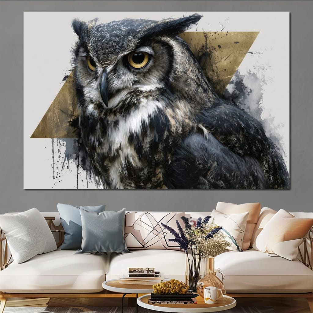 Golden Eyed Owl Portrait Canvas Wall Art