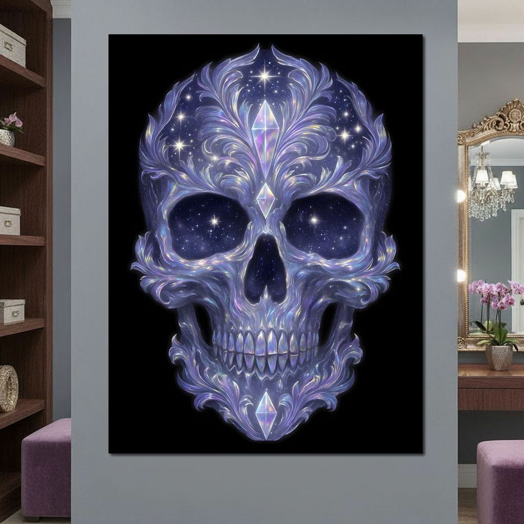 Galactic Crystal Skull Nebula Canvas Wall Art