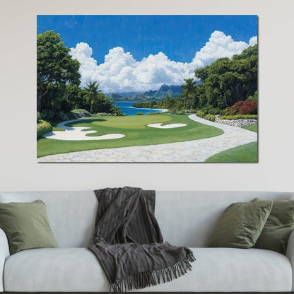 Tranquil Shoreline Golf Retreat Canvas Wall Art