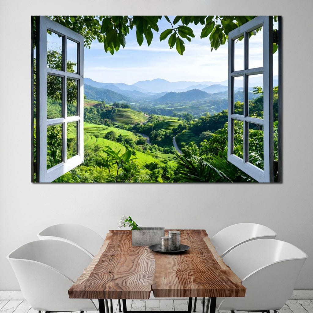 Open Window Over Terraced Valleys Canvas Wall Art