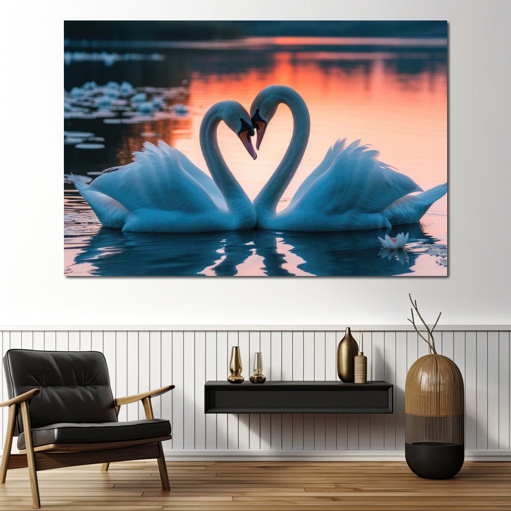 Swans In Love Canvas Wall Art