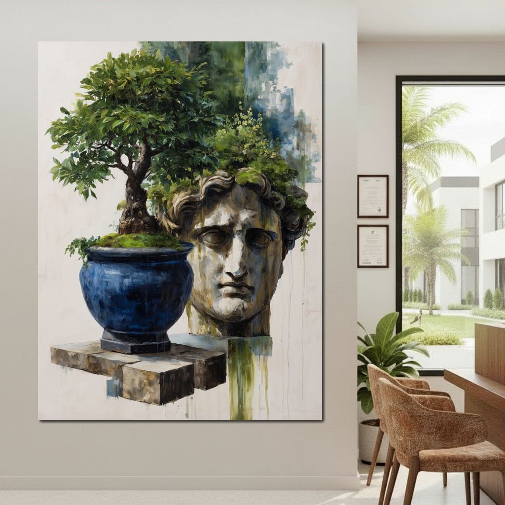 Blue Urn And Stone Head Grove Canvas Wall Art
