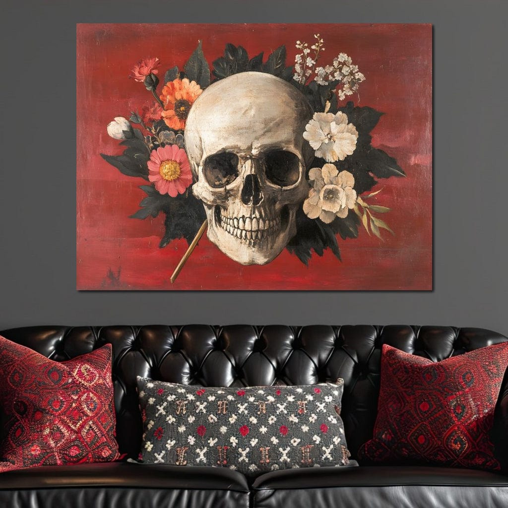 Skull and Floral Reverie Canvas Wall Art
