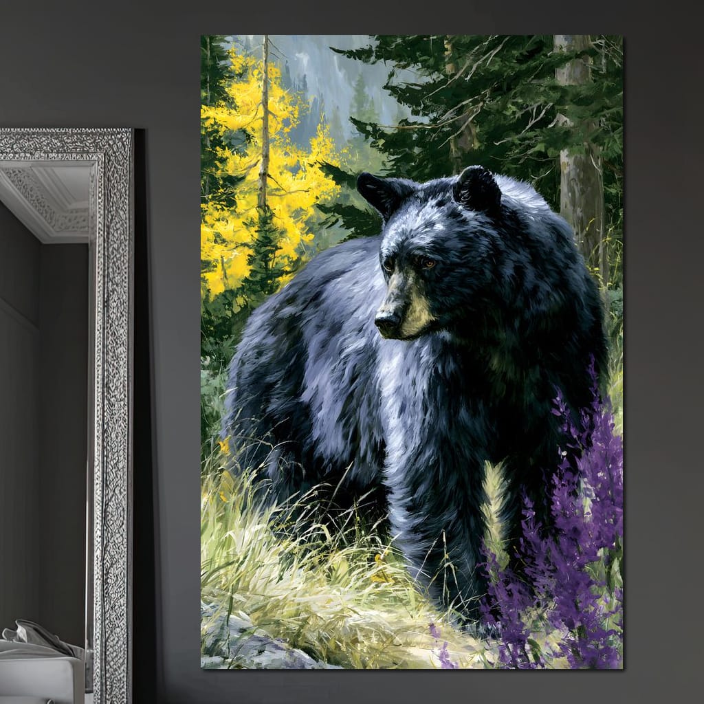 Solitary Forest Black Bear Rises Canvas Wall Art