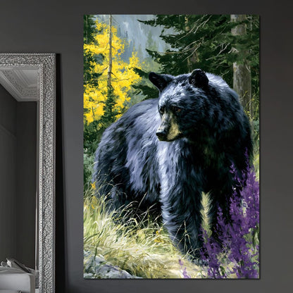 Solitary Forest Black Bear Rises Canvas Wall Art
