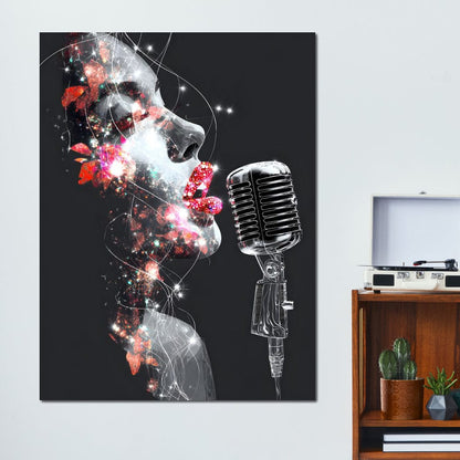 Cosmic Vocalist Neon Kiss Canvas Wall Art