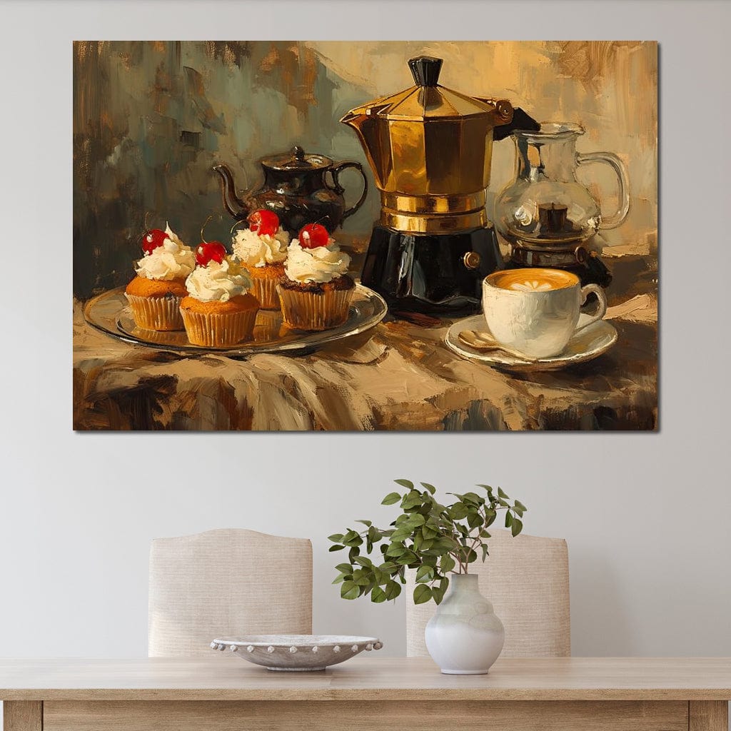 Espresso and Cherry Cupcakes Canvas Wall Art