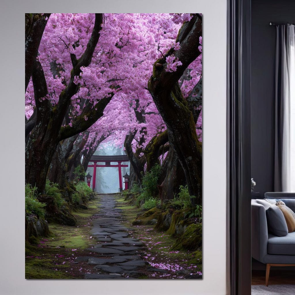 Sakura Gate Pathway Stillness Canvas Wall Art