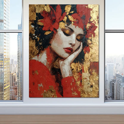 Golden Petals Dreaming Beauty Canvas Wall Art