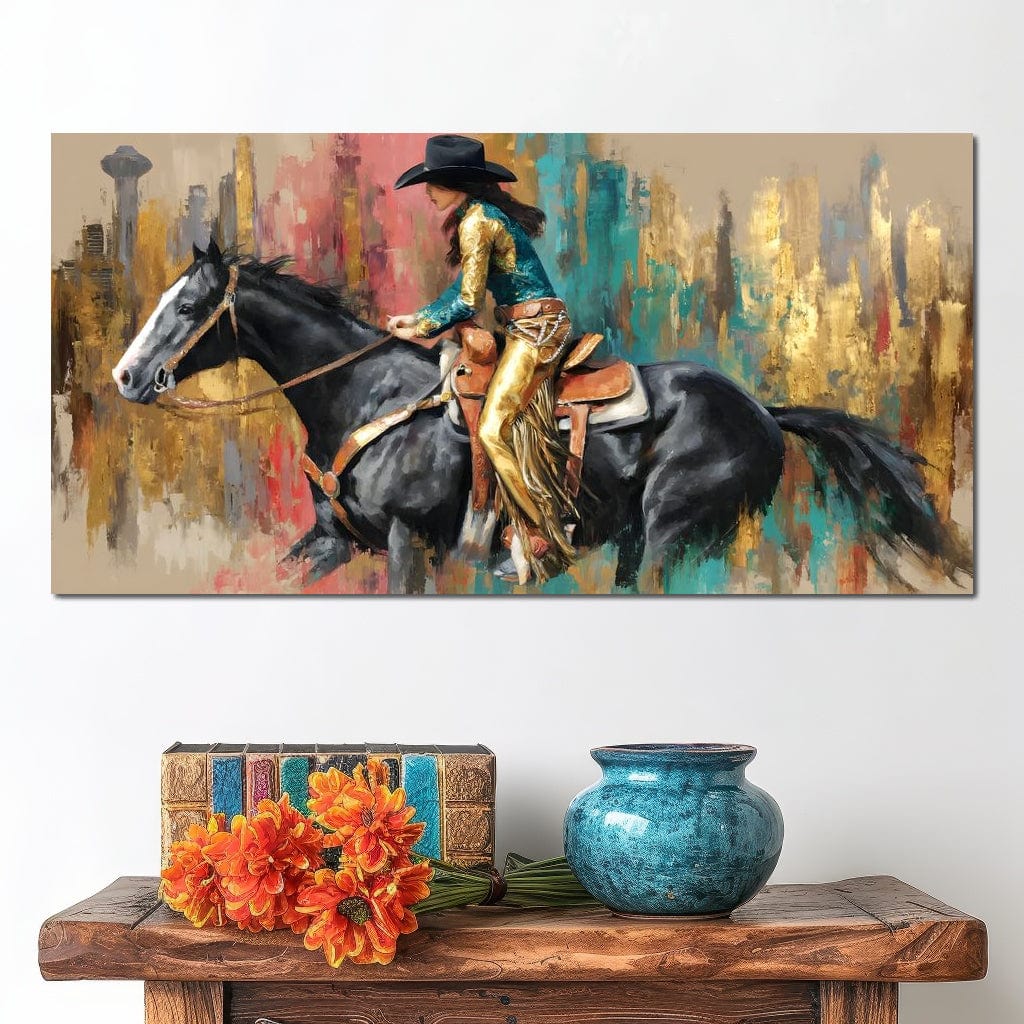 Galloping Western Gold Spirit Canvas Wall Art