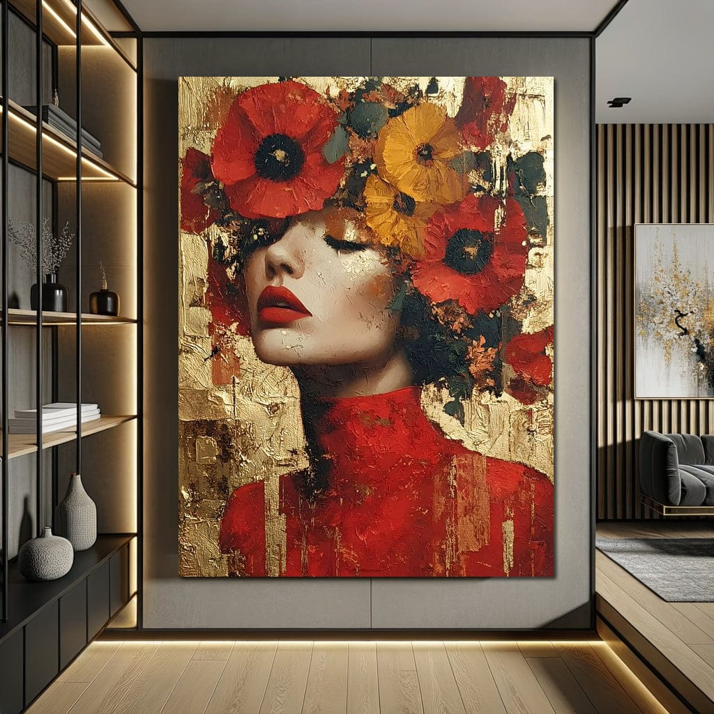 Golden Radiant Floral Muse Canvas Wall Art